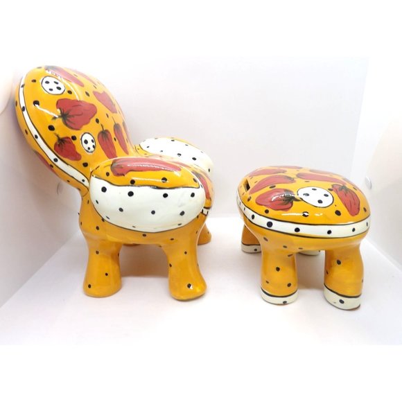 Ganz Bella Casa Ceramic Chair and Ottoman Bank signed by Pati - Picture 2 of 7
